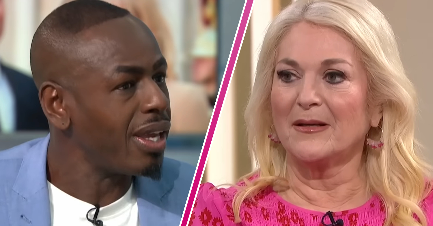 Ben Ofoedu and Vanessa Feltz frown
