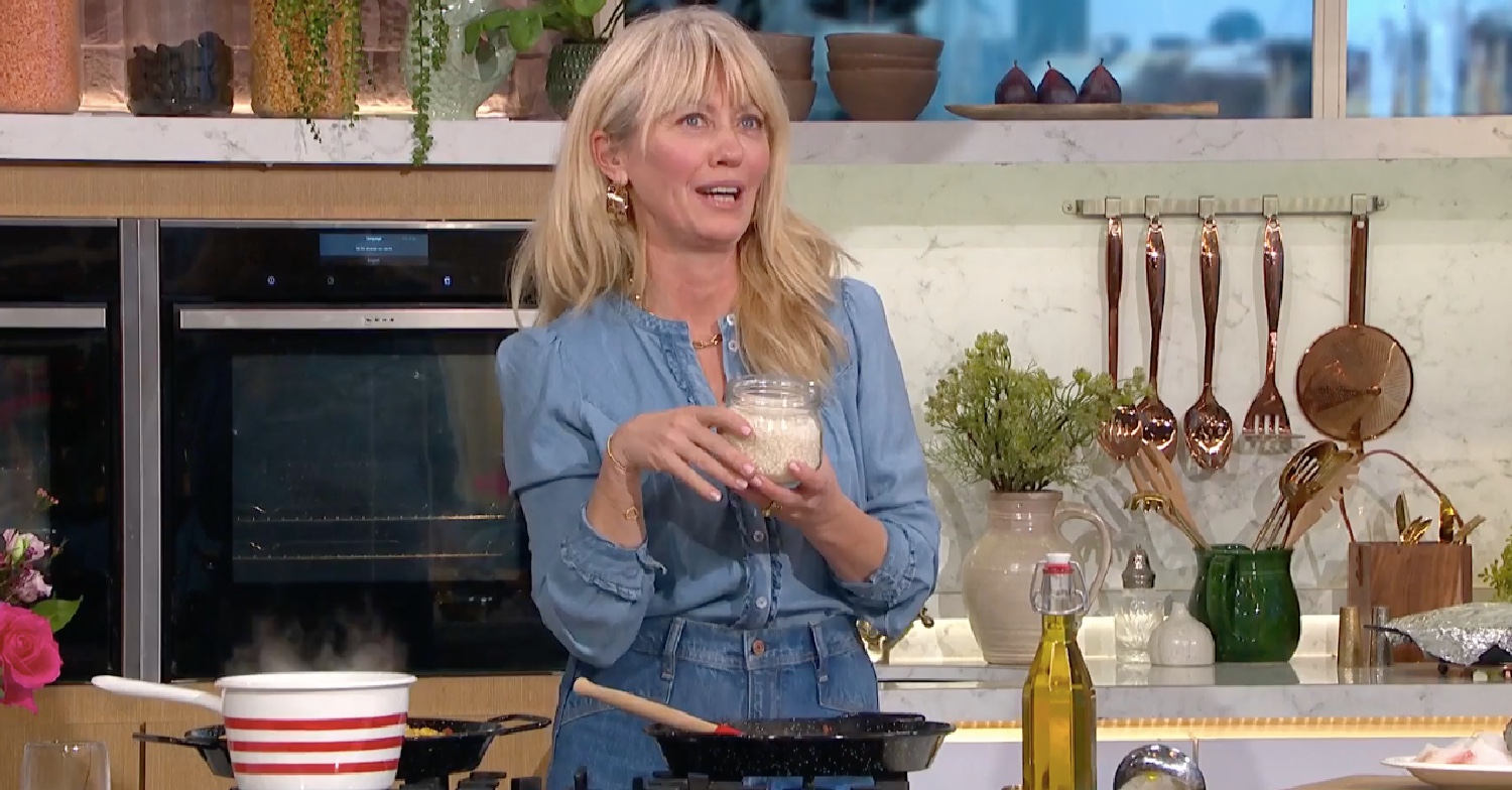 Clodagh McKenna holding a jar of rice on This Morning