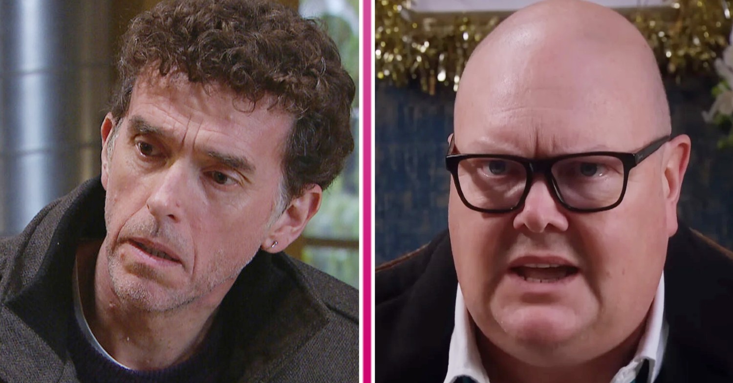 Composite of Paddy and Marlon on Emmerdale; Paddy looks angry, Marlon is hurt and worried (Credit: ITV/Composite: Entertainment Daily)