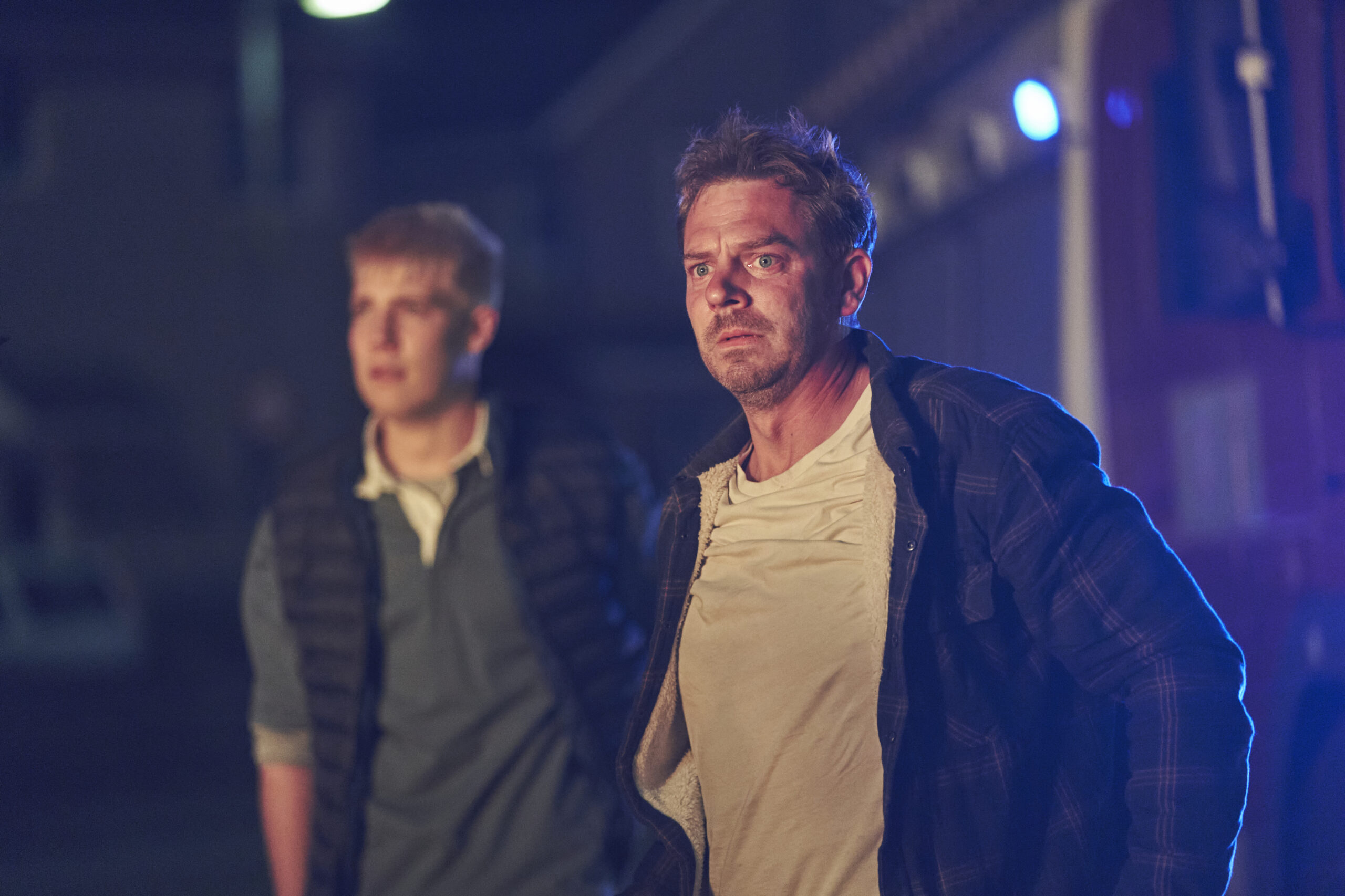 Dean Metcalf stands with son in The Bay episode 1