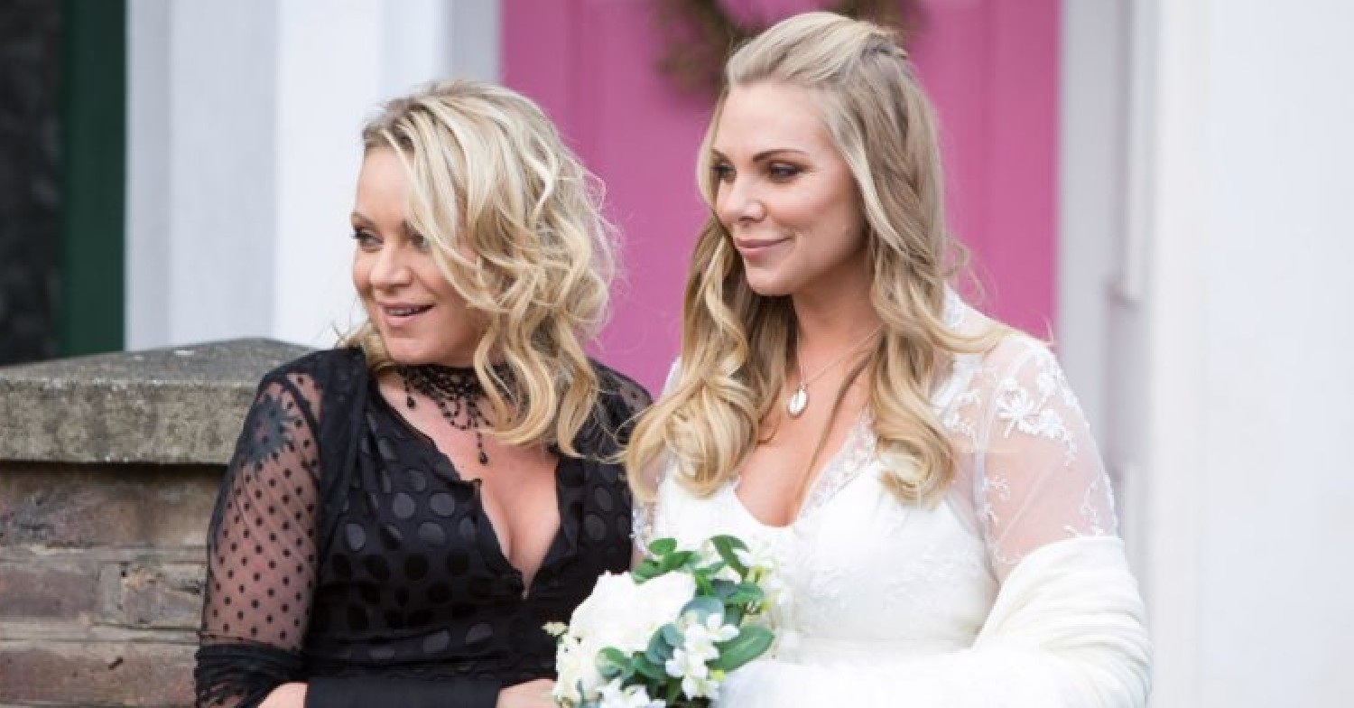 Roxy and Ronnie get ready to go to Ronnie's wedding smiling in bridal outfits