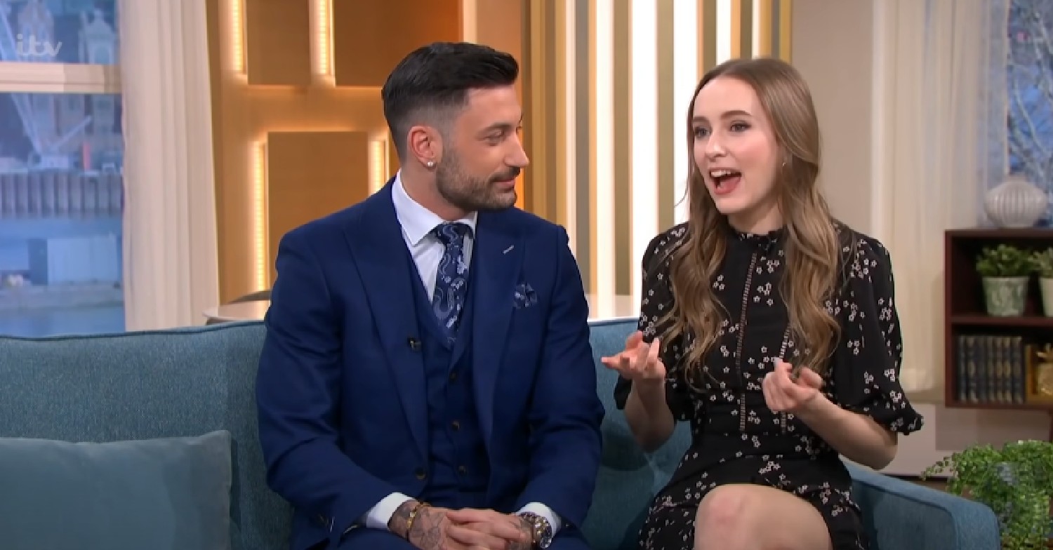 Giovanni Pernice looking at Rose Ayling-Ellis as she speaks on This Morning