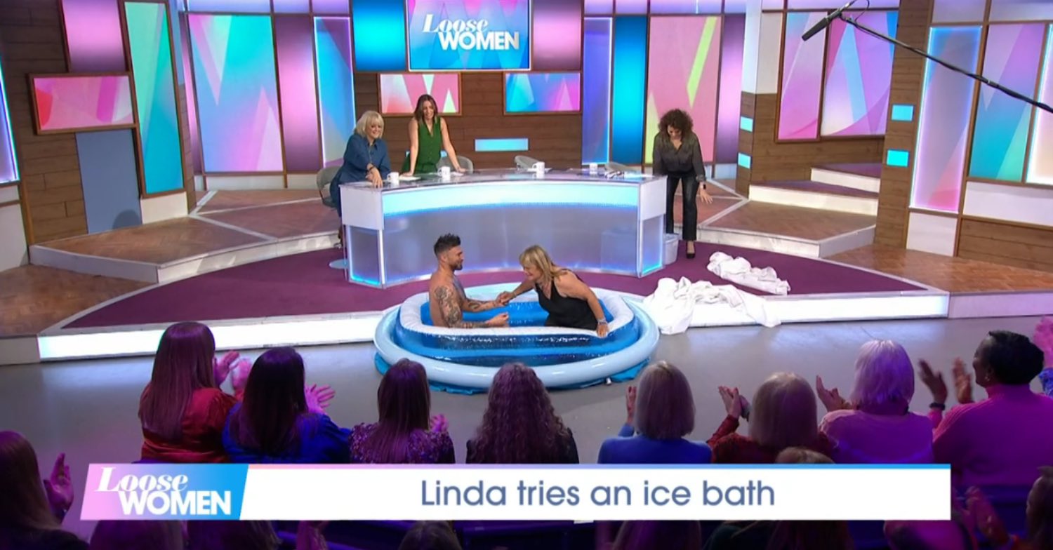Linda Robson having an ice bath on Loose Women 
