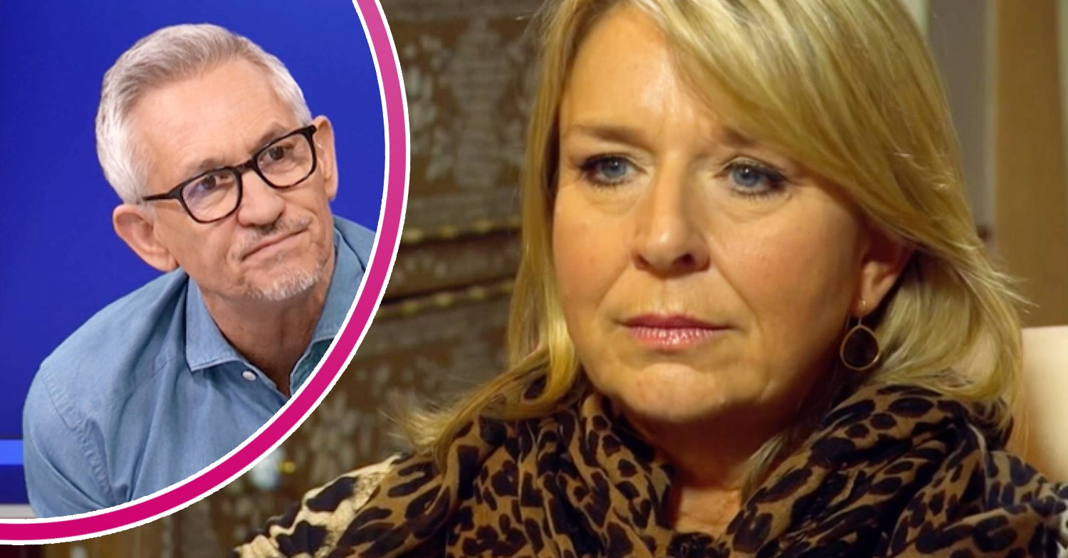 Gary Lineker looks concerned, Fern Britton looks serious