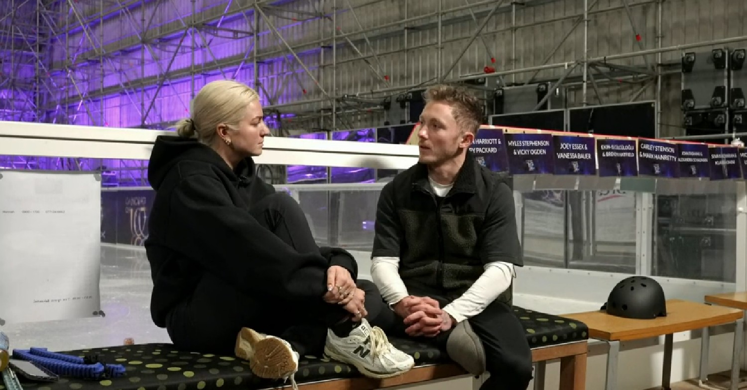 Olivia and Nile Wilson sat and talking backstage at Dancing On Ice