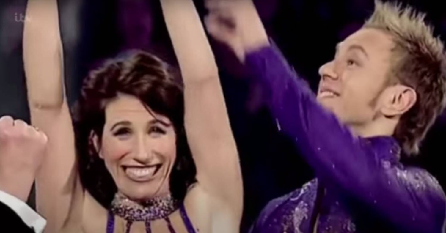 Gaynor Faye lifts the trophy on Dancing On Ice