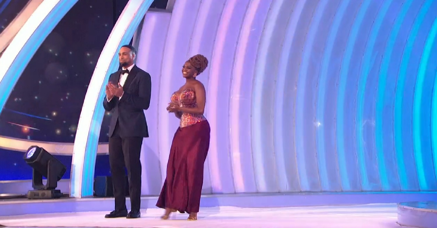 Ashley Banjo and Oti Mabuse walk out of tunnel on Dancing On Ice