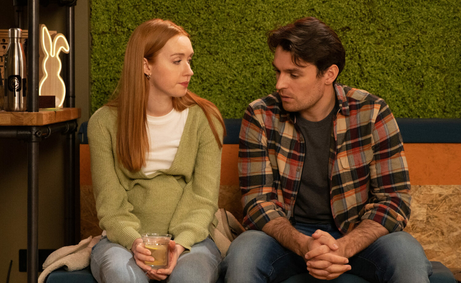 Mack and Chloe sit together and talk in Emmerdale