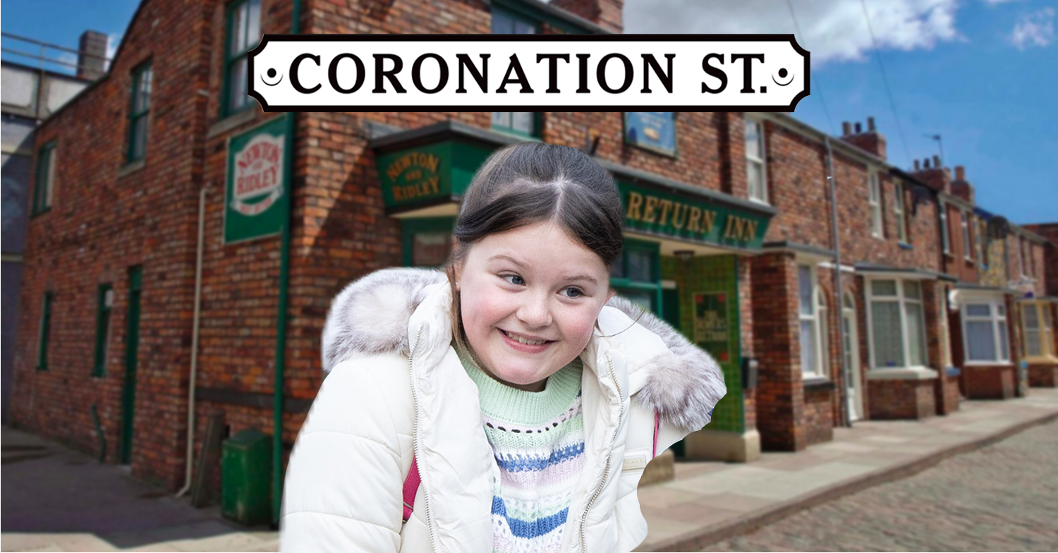 Coronation Street's Miley is smiling with the Coronation Street background