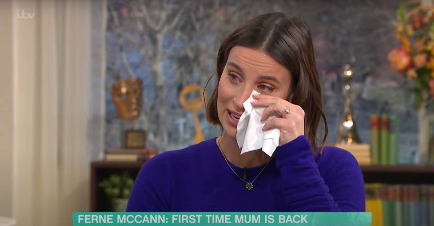 Ferne McCann dabs her eyes with a tissue on This Morning today