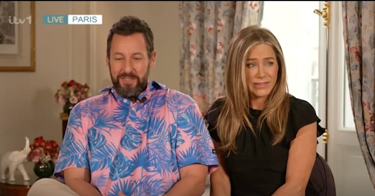 Adam Sandler and Jennifer Aniston pulling a face on This Morning today