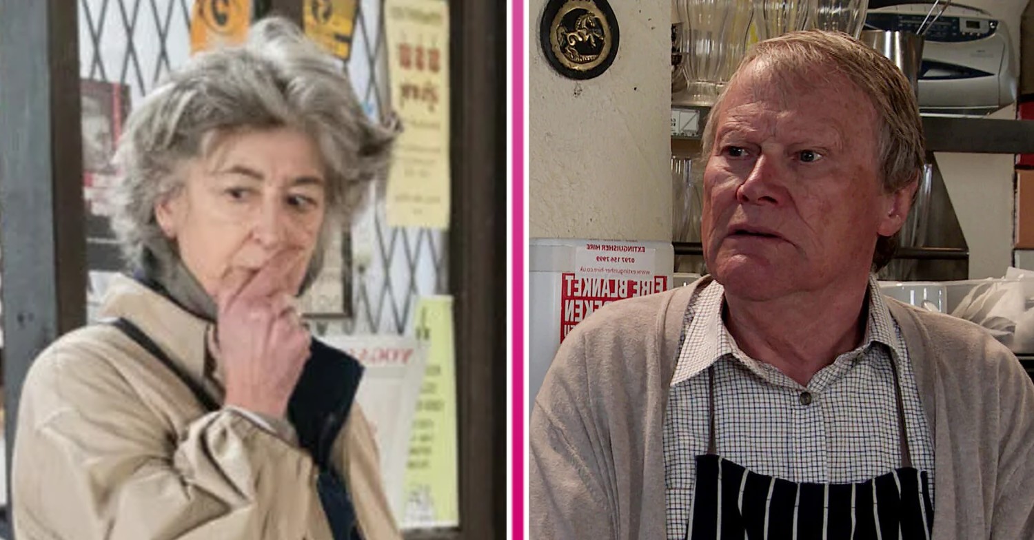 Coronation Street: Evelyn and Roy looking horrified in split picture
