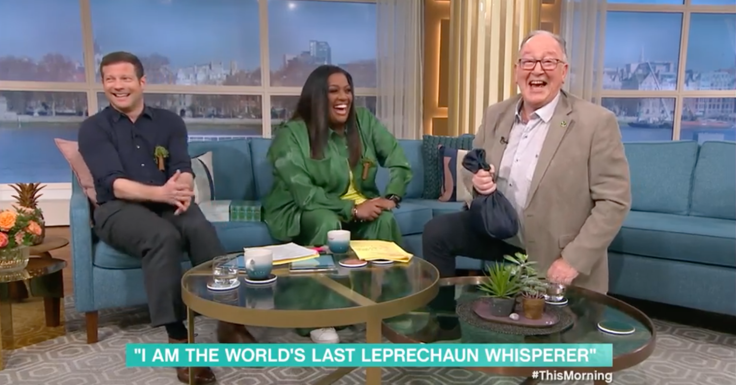 Dermot, Alison Hammond and Kevin Woods laughing on This Morning