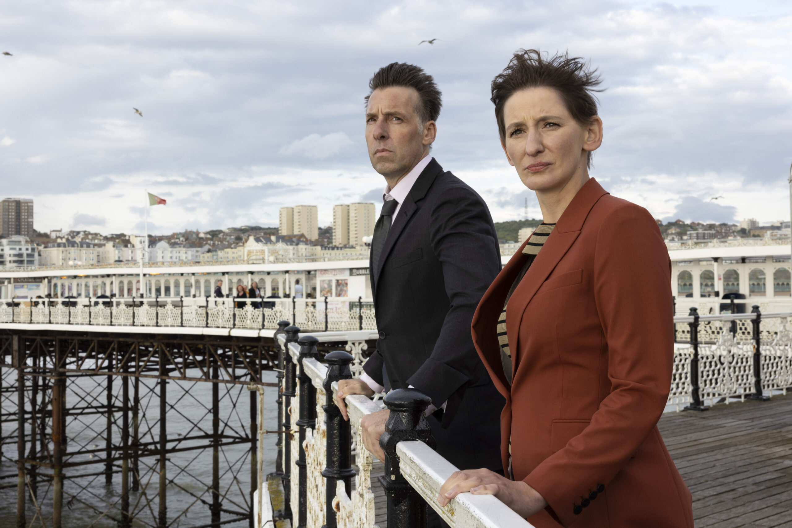 CRAIG PARKINSON as DS Norman Potting and LAURA ELPHINSTONE as DS Bella Moy in Grace series 3