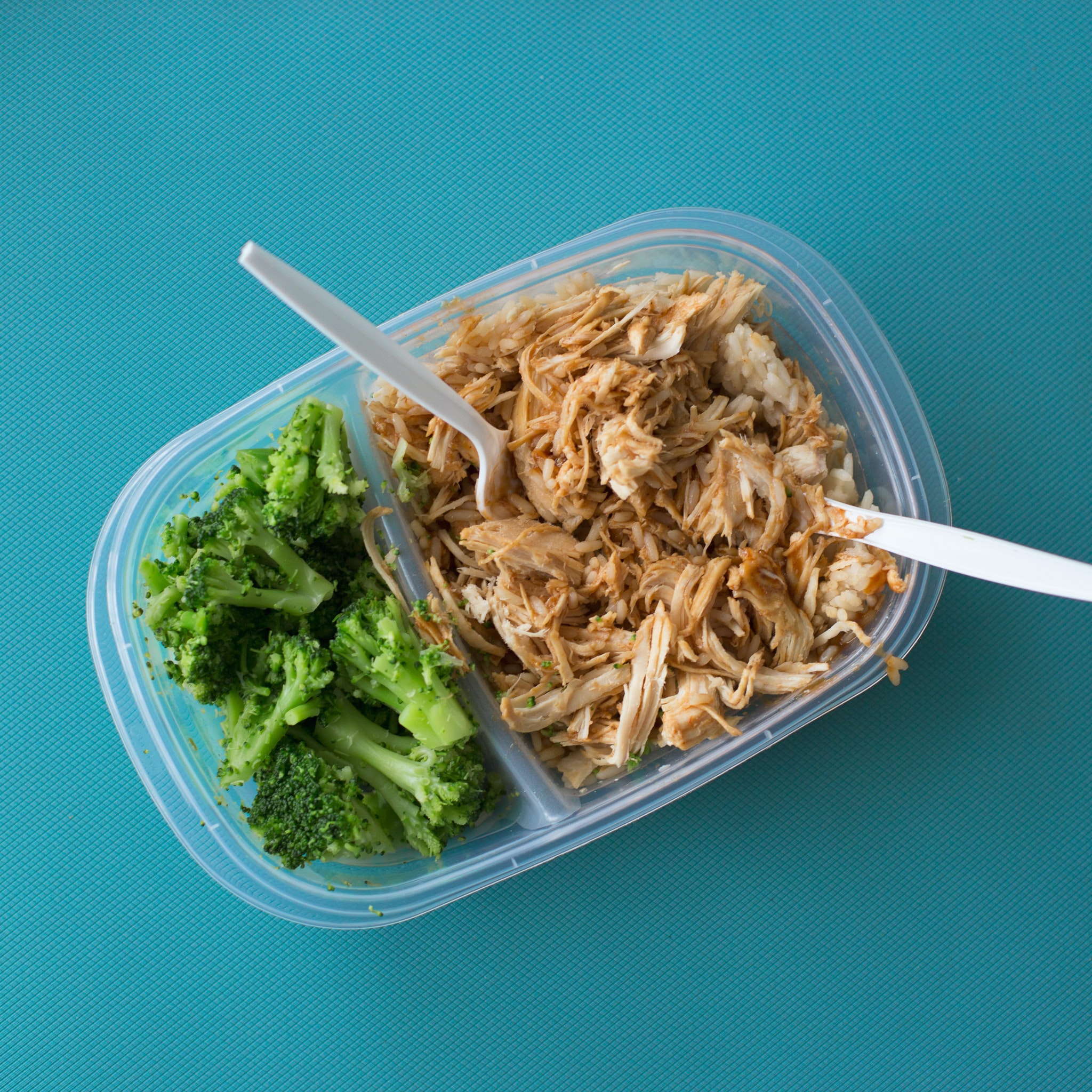 Broccoli and tuna in a plastic container