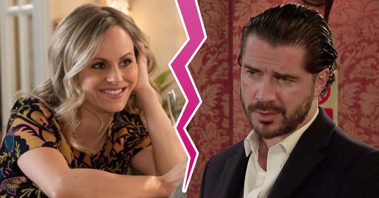 Coronation Street's Sarah and Adam split image with crack down the middle