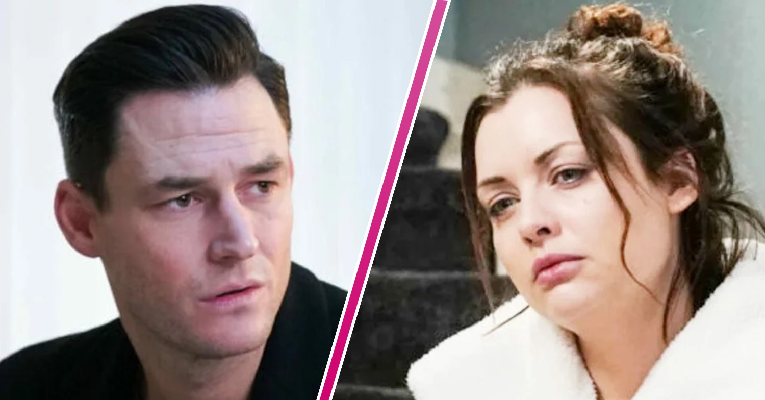 Zack looks worried on EastEnders, inset, Whitney (separated by pink border) is upset and tearful (Credit: BBC/Composite: Entertainment Daily)