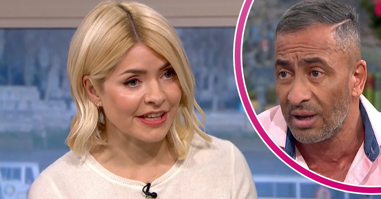 Holly Willoughby talking and Reed Domingo looking upset on This Morning