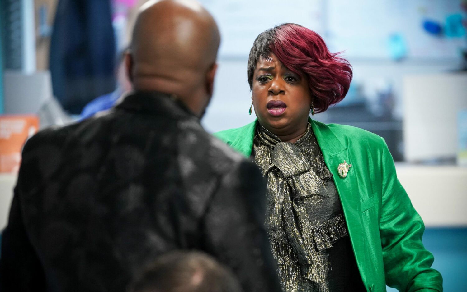 Kim Fox looks distraught as she looks at Howie