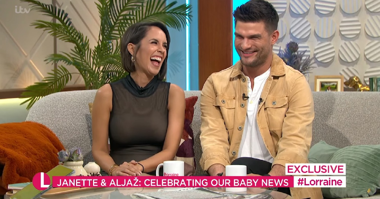Strictly stars Janette Manrara laughing as Aljaz Skorjanec speaks on Lorraine
