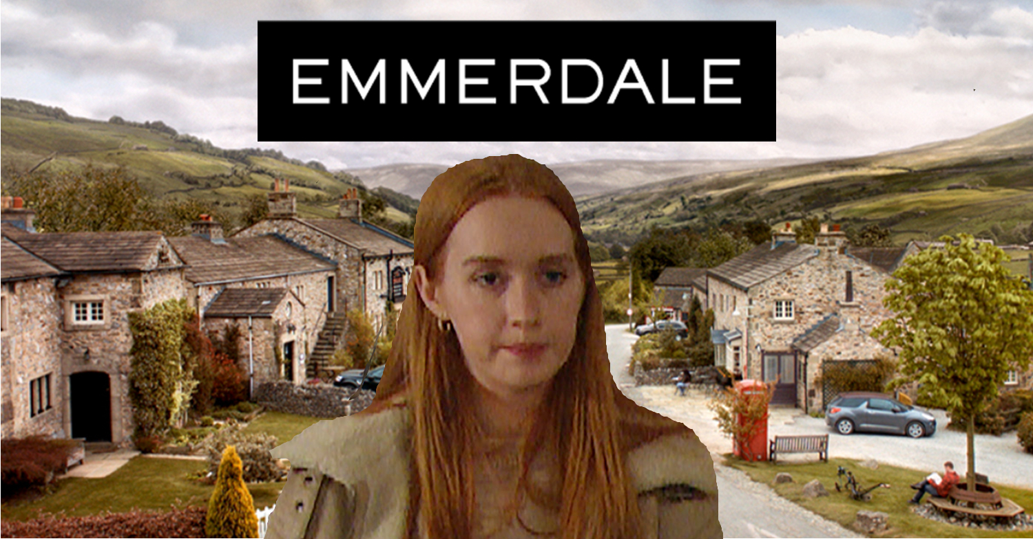 Emmerdale's Chloe is with the Emmerdale logo and background