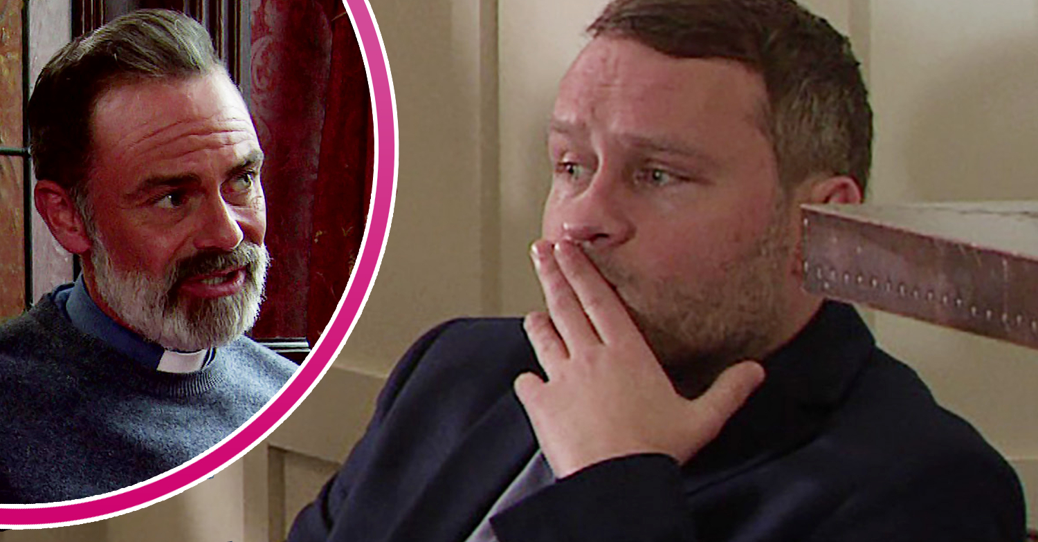 Coronation Street's Paul has worried with his hand on his mouth and, in a bubble, Billy is looking concerned