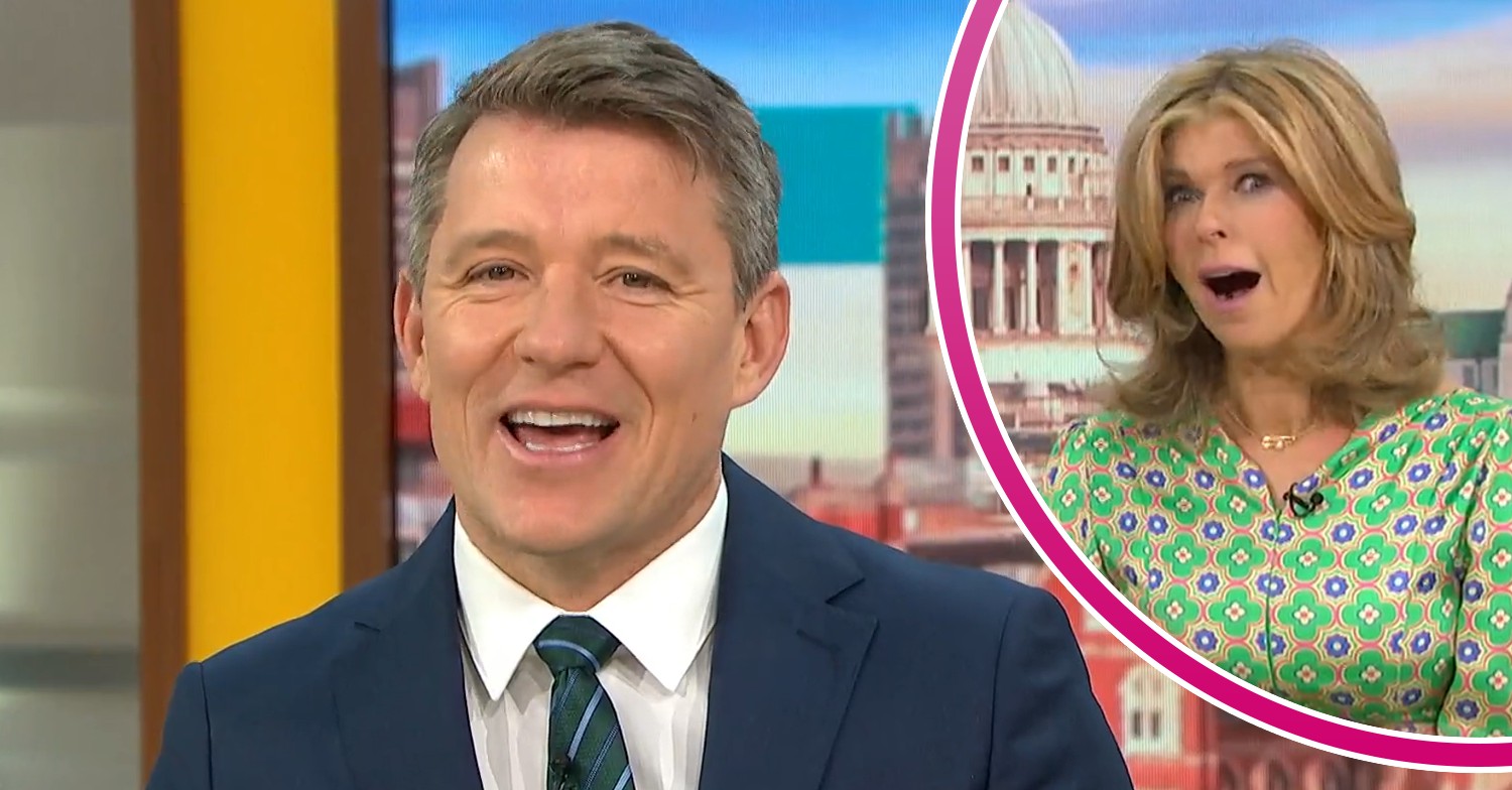 Ben Shephard talking and Kate Garraway looking shocked on GMB
