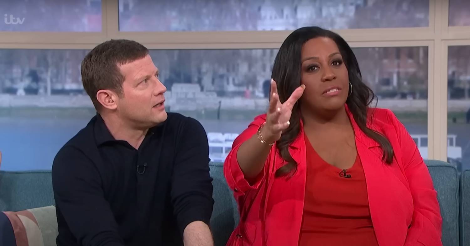 Dermot O'Leary looks horrified, Alison Hammond raises her hand