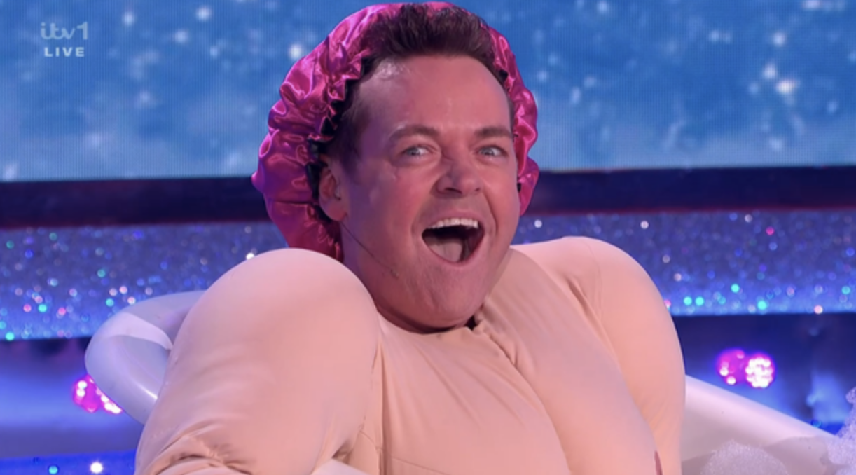 Stephen Mulhern in a shower cap on Saturday Night Takeaway