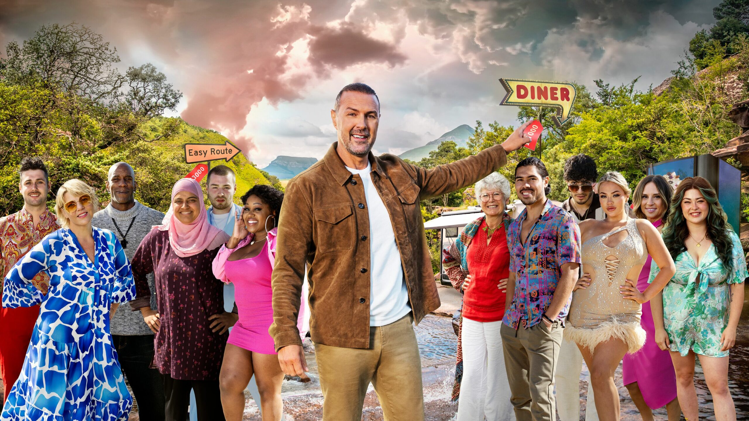 Paddy McGuinness smiles with Tempting Fortune contestants