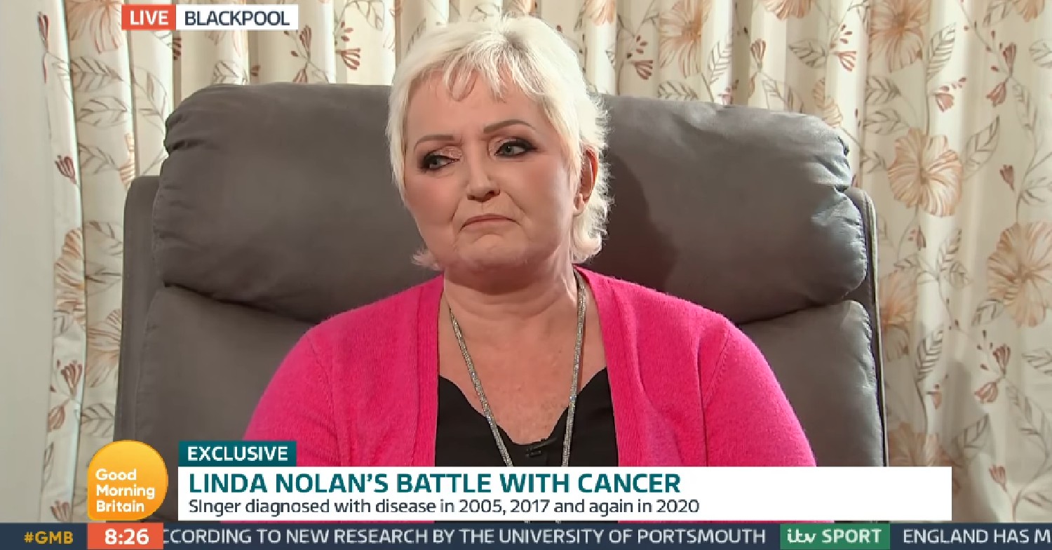 Linda Nolan speaking via video call on GMB