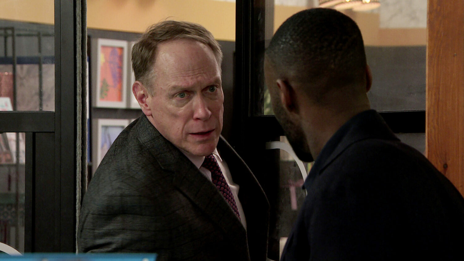 Stephen in Corrie looks stressed as he talks to Michael