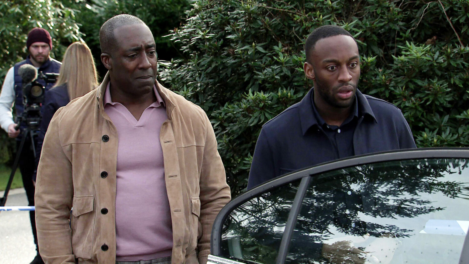 Michael and Ronnie look shocked on Coronation Street