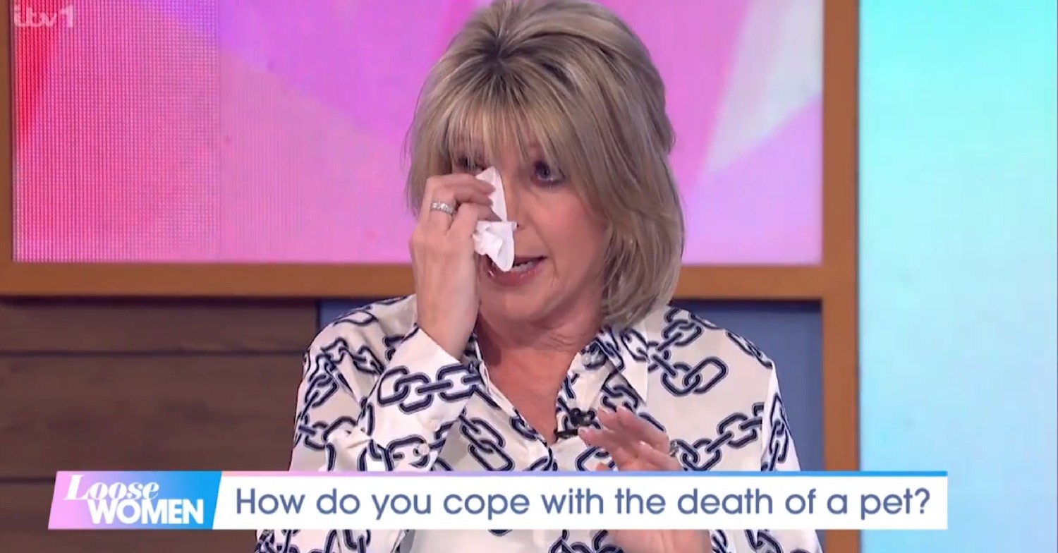 Ruth Langsford drying her eyes on Loose Women today