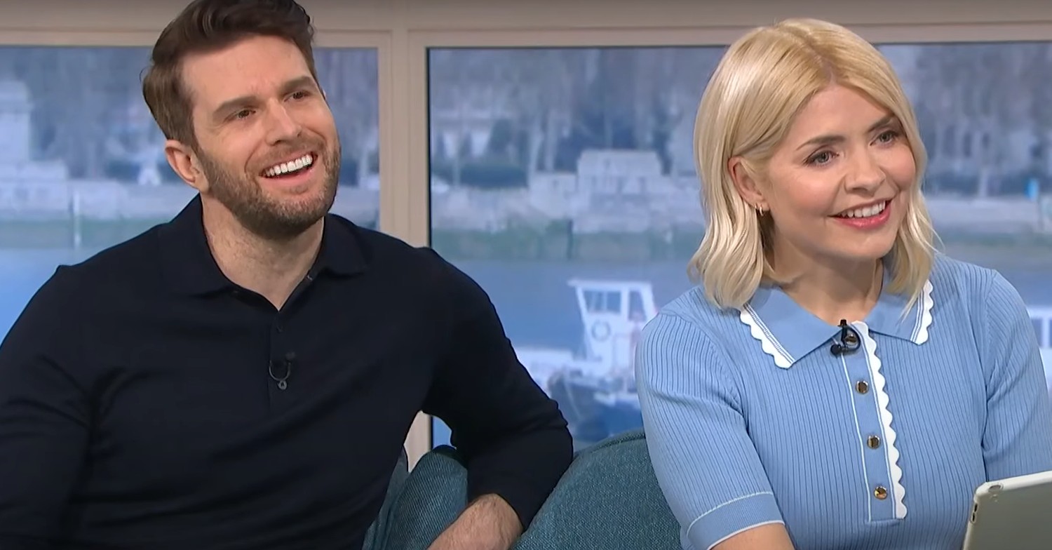 Holly Willoughby and Joel Dommett smiling on This Morning