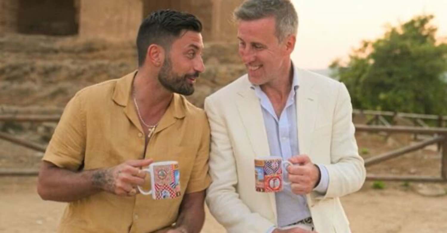 Anton Du Beke and Giovanni Pernice smiling on travel show