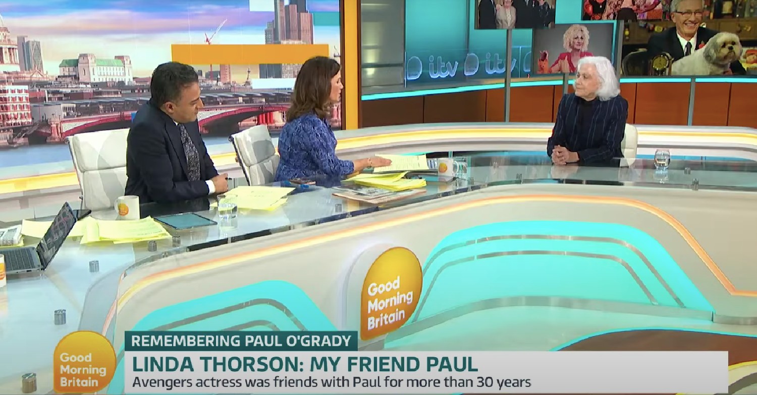 Linda Thorson talking about Paul O'Grady on Good Morning Britain with hosts 
