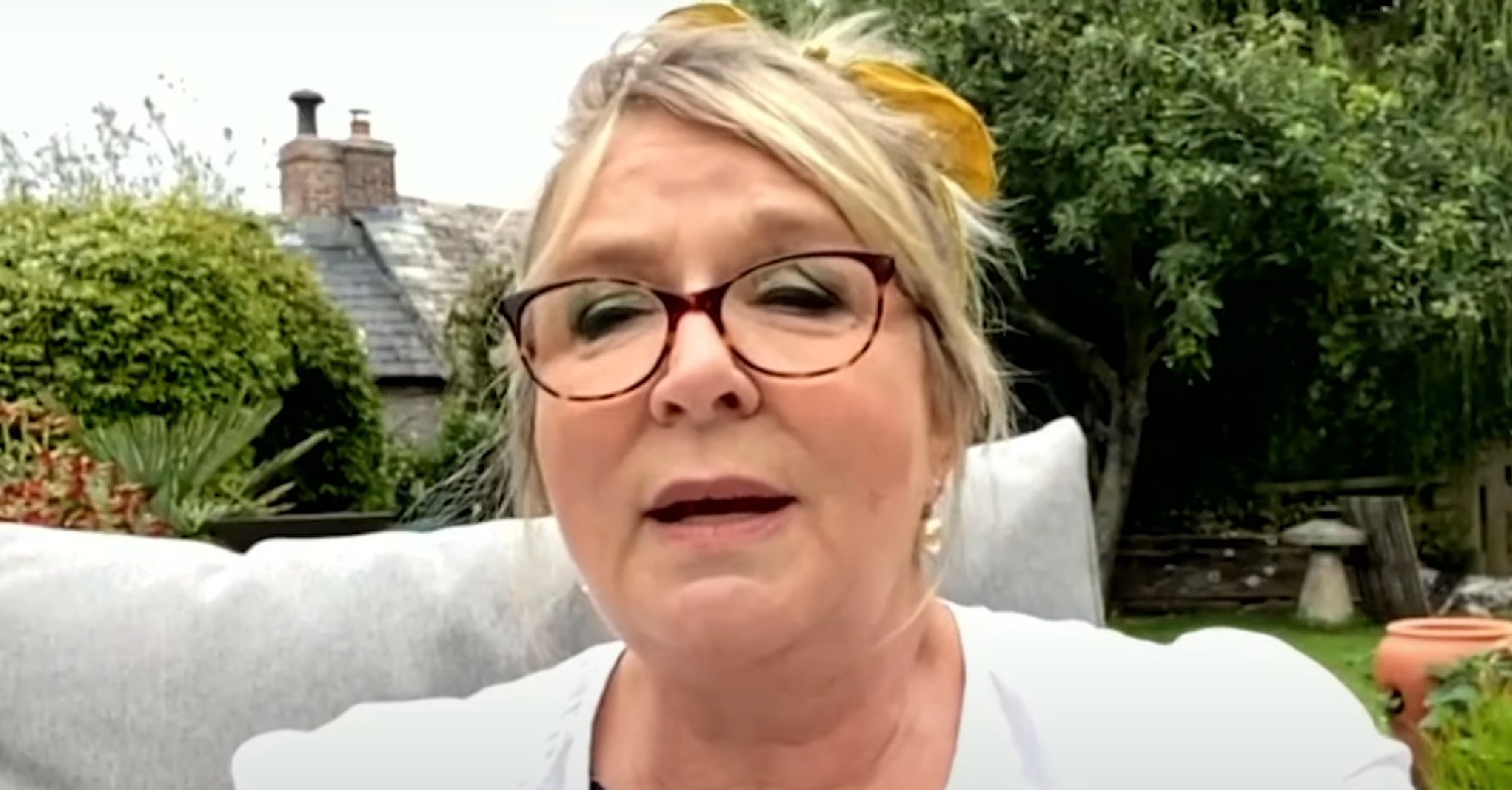 Fern Britton speaking to camera whilst sitting outside 