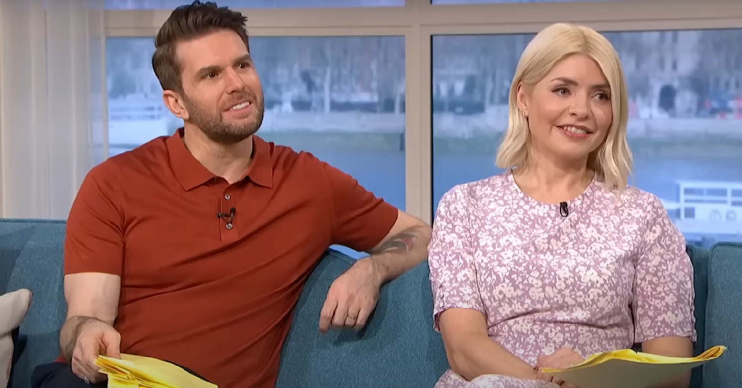 Holly Willoughby and Joel Dommett smiling on This Morning
