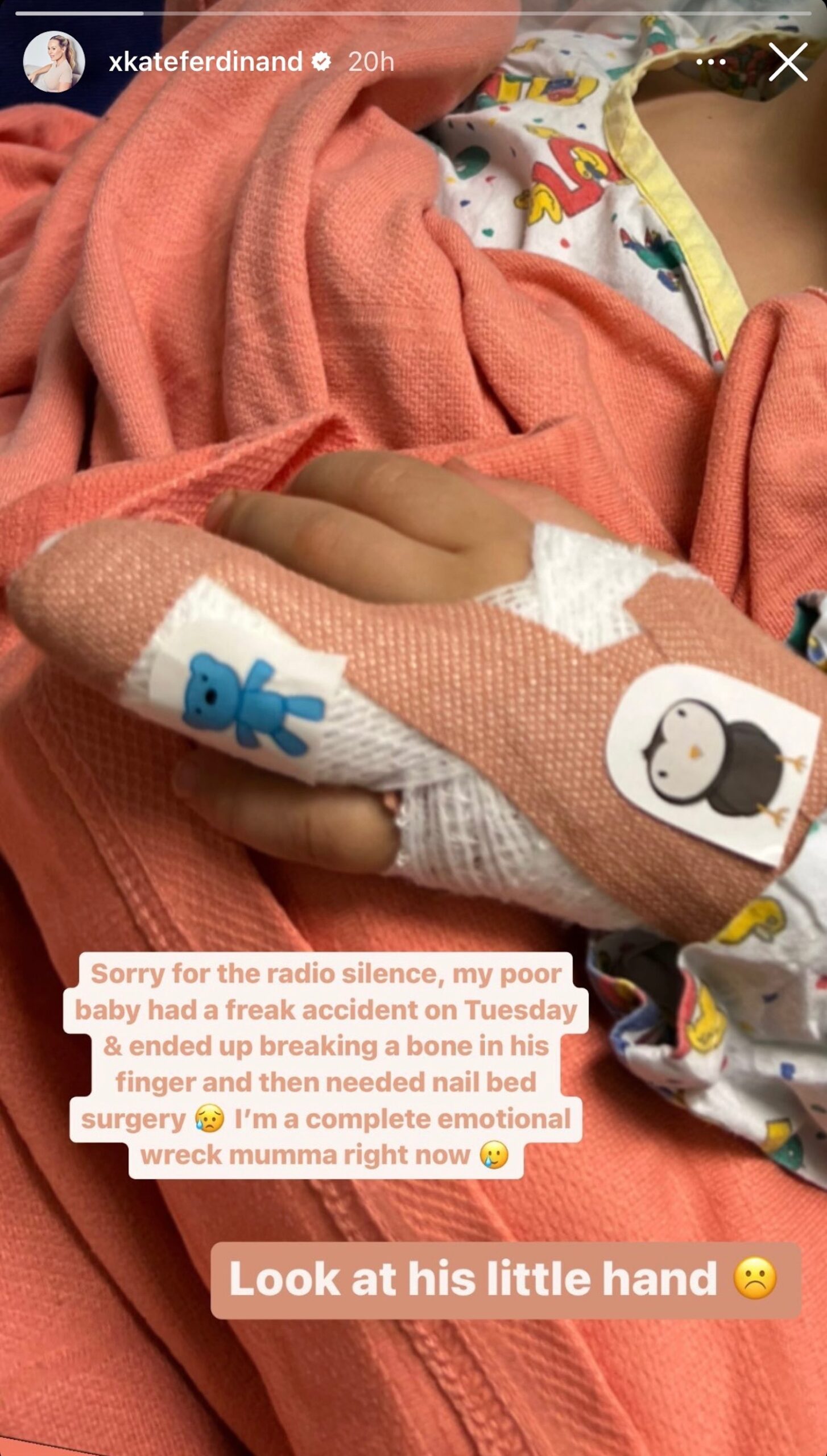 Kater Ferdinand's child on her Instagram story