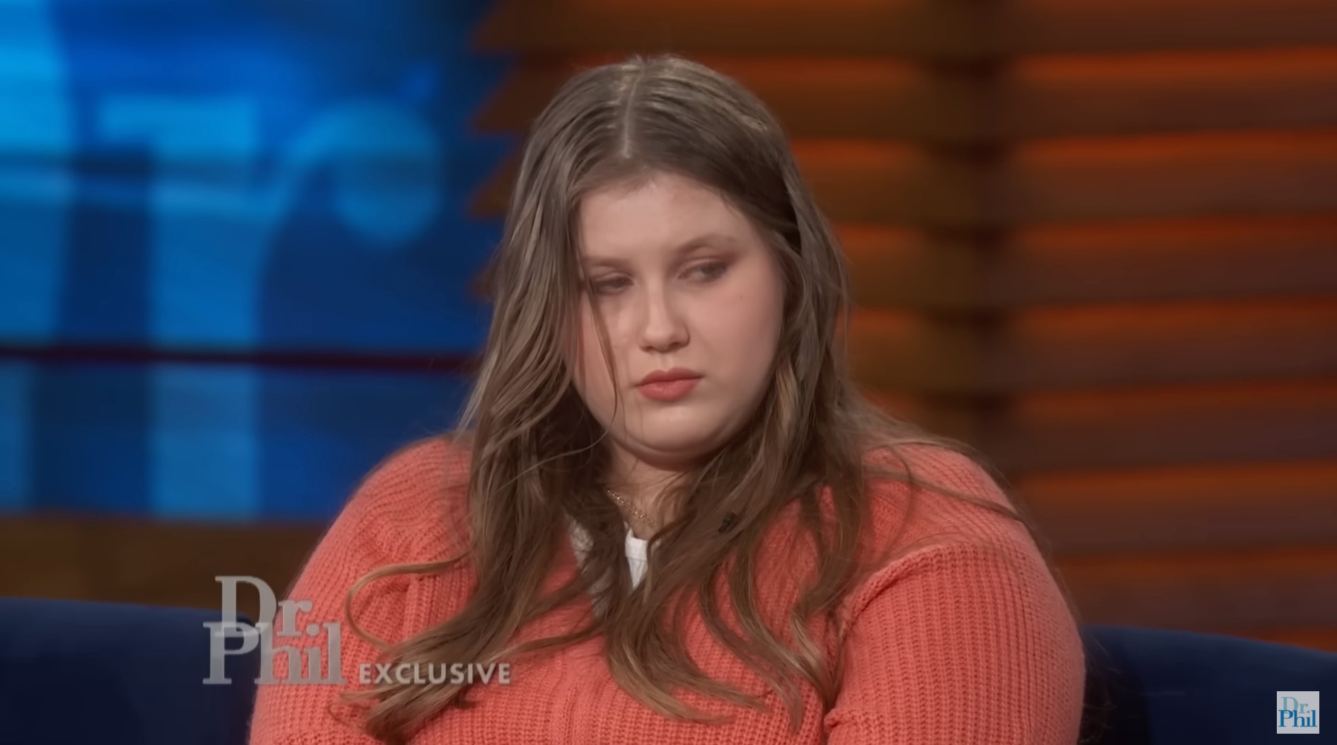 Julia Wandelt looks uncomfortable as she is interviewed on Dr Phil