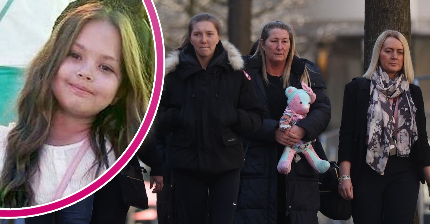 Olivia Pratt-Korbel smiling, her family arriving at court