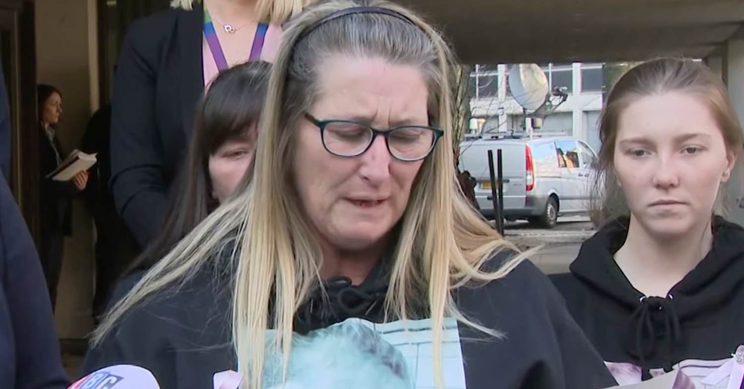 Cheryl Korbel speaking outside court today