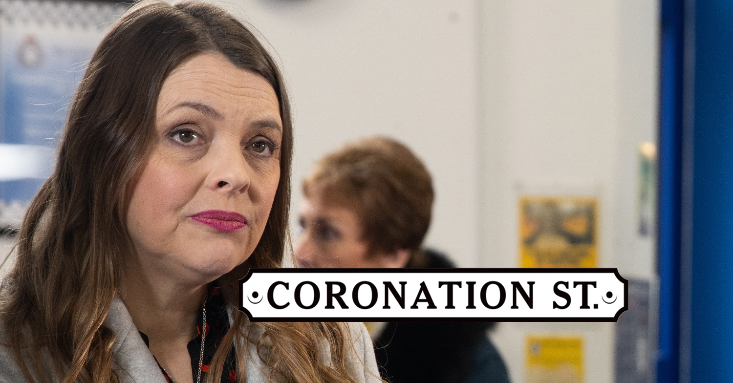 Coronation Street's Tracy is at the police station with the Coronation Street logo