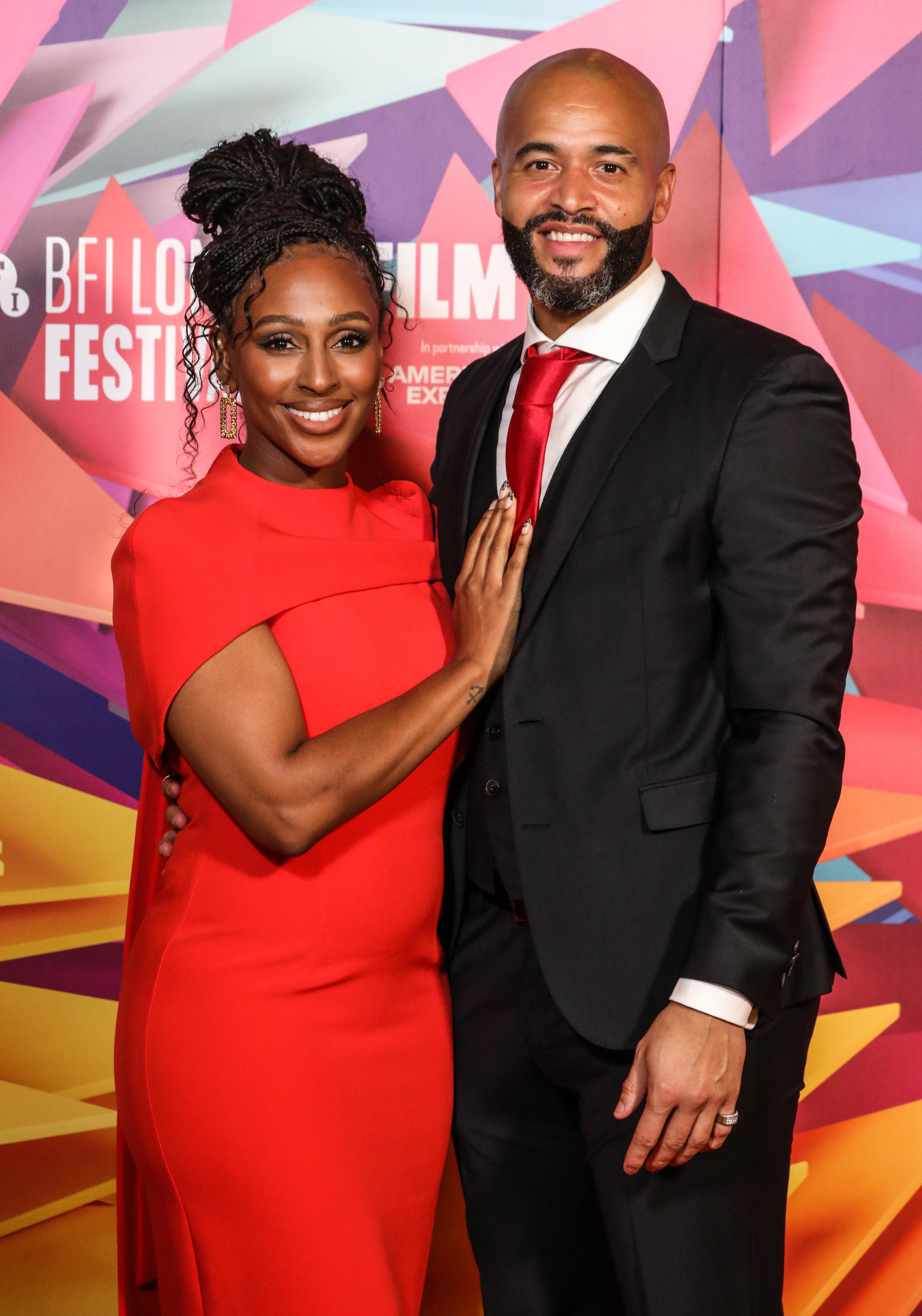 Strictly stars Alexandra Burke and Darren Randolph smiling on the red carpet