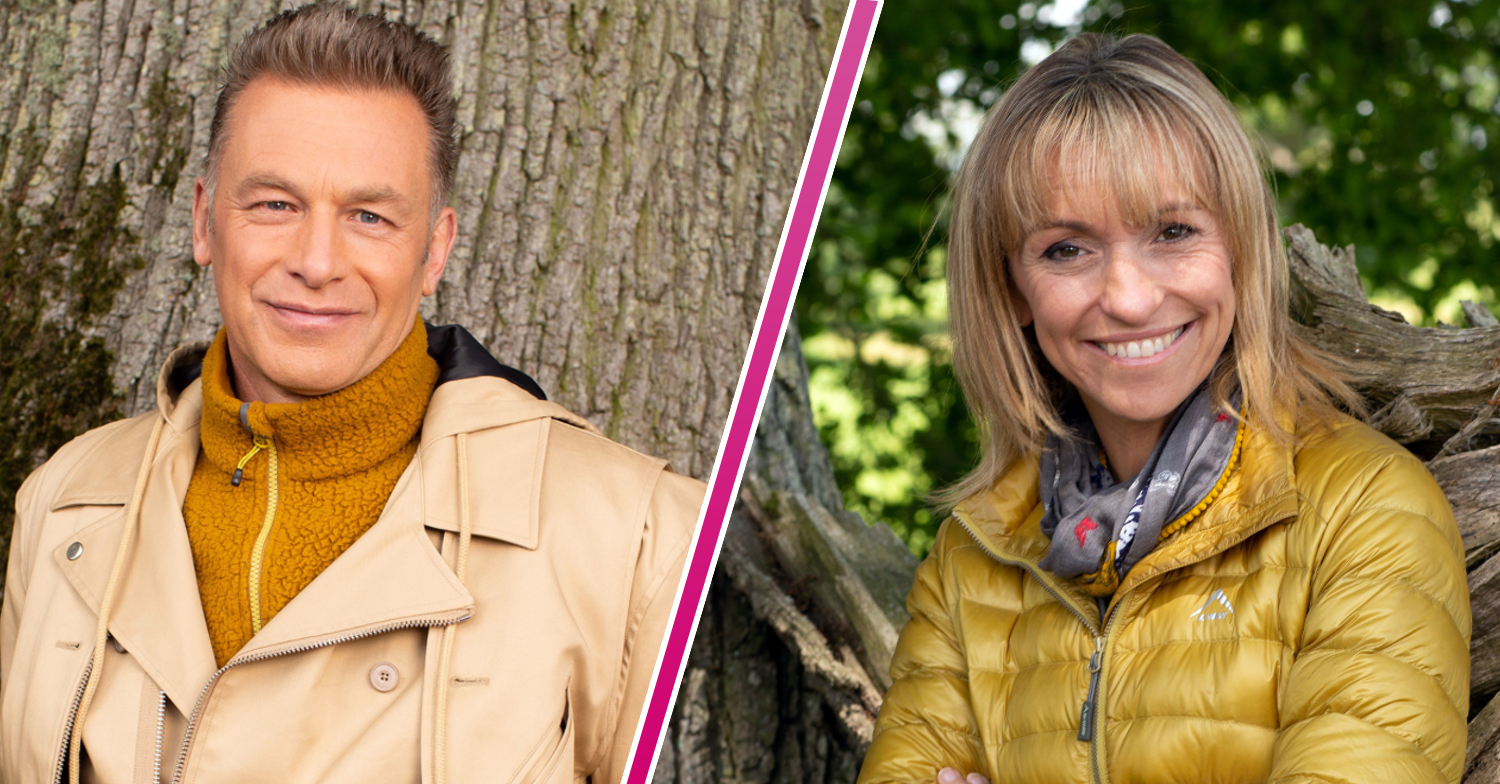 Chris Packham and Michaela Strachan smile on Autumnwatch