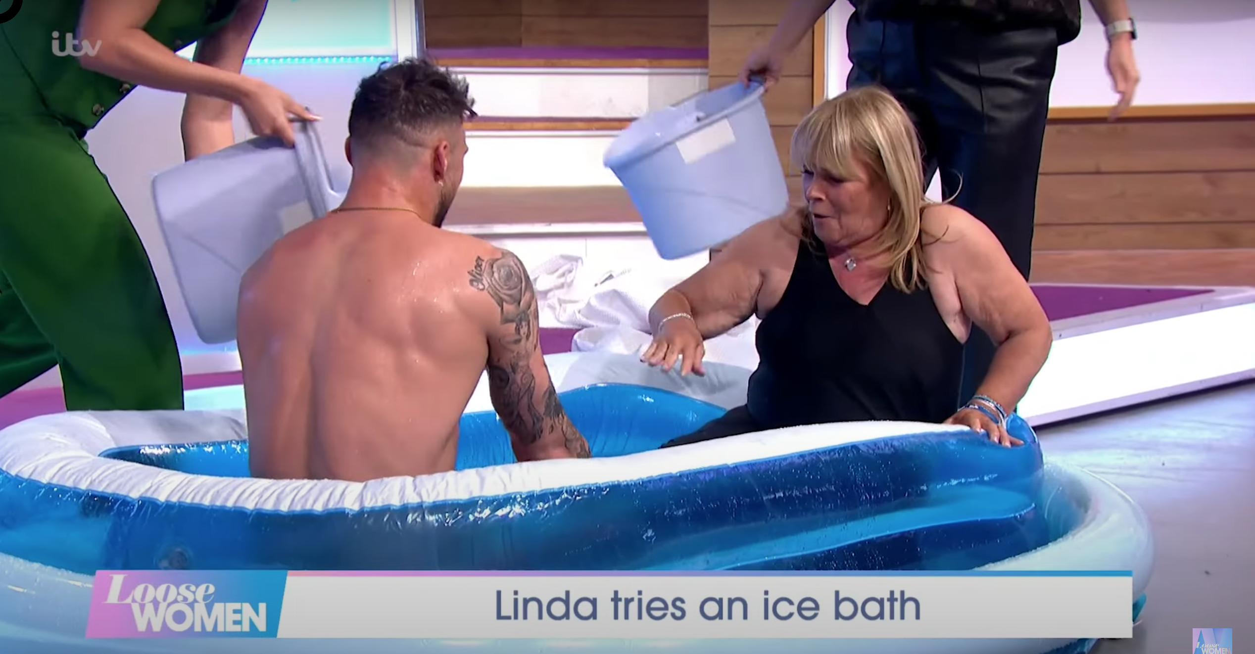 Linda Robson in ice bath 
