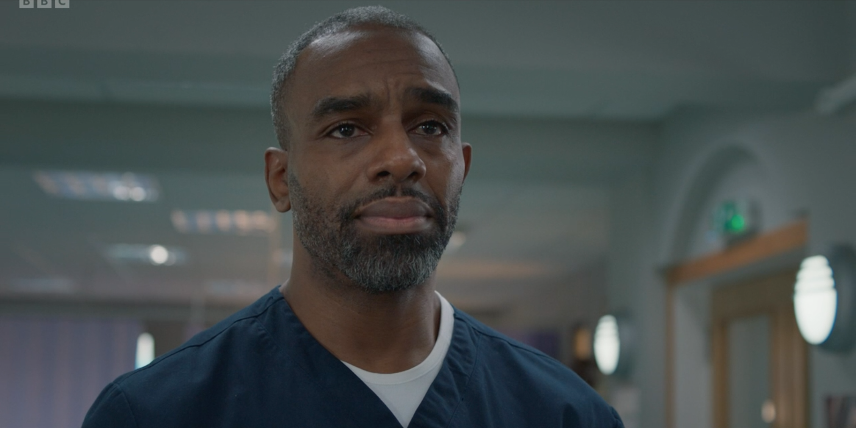 Jacob looking emotional in Casualty