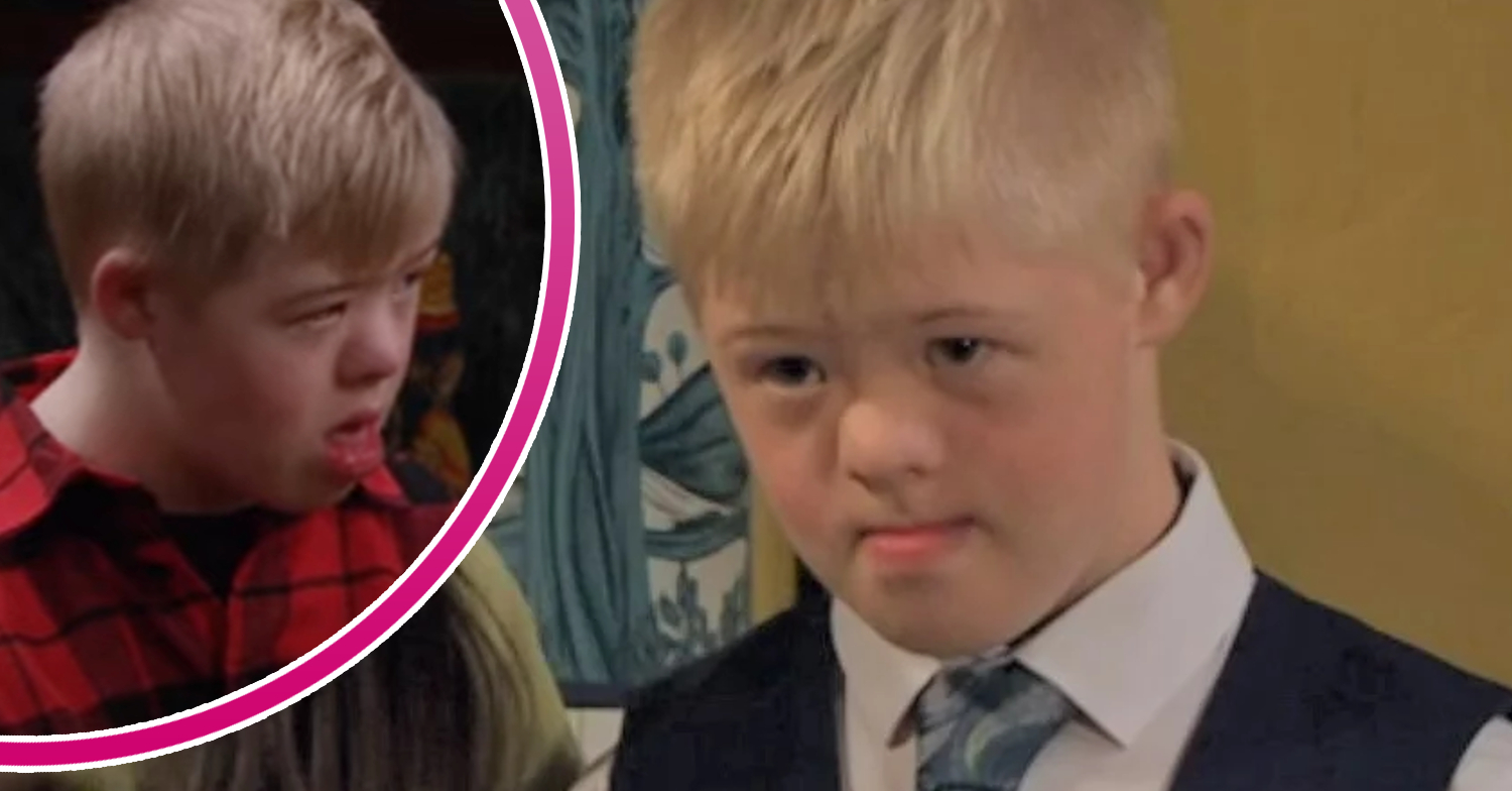 Emmerdale's Leo and, in a bubble, Leo grown up