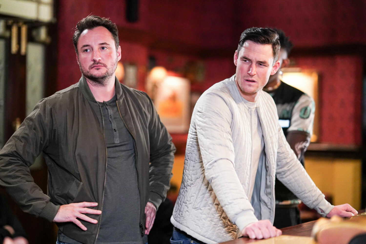 Zack argues with Ben in the Vic on EastEnders while Martin stands by